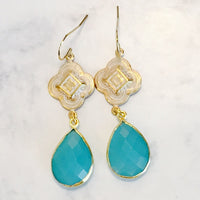 AQUA CHALCEDONY CLOVER PATINA EARRINGS