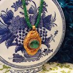 GREEN TURQUOISE NECKLACE WITH VINTAGE GOLD TURQUOISE PENDANT